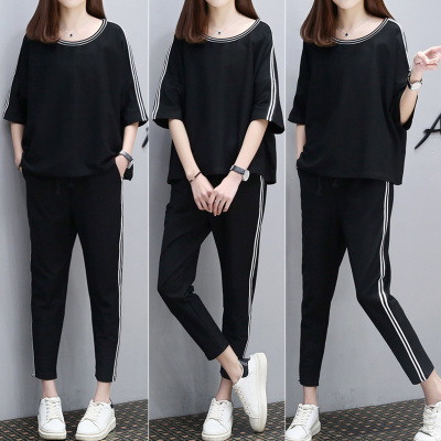 European station summer women's clothing new casual sports suit Korean fashion half sleeve loose slimming two-piece set