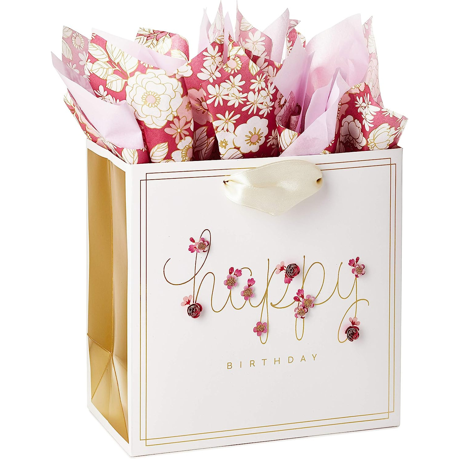 Amazon Candy Style Flower White Card Gift Paper Bag Birthday Party Shopping Gift Paper Bag Jewelry Tote Bag