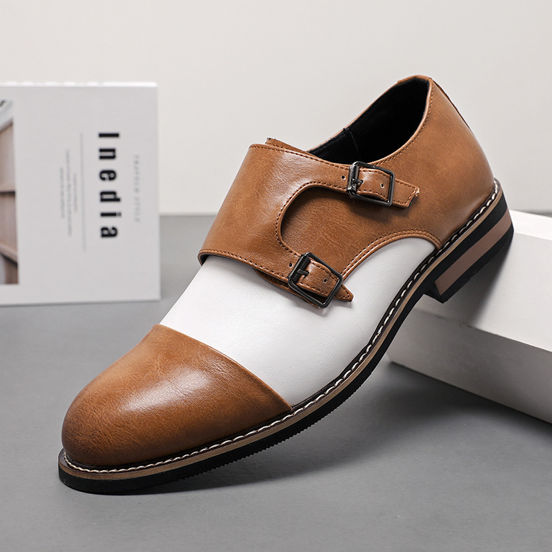 Cross-Border Spring New Large Size 48 Retro British Leather Shoes Personalized Buckle Formal Men's Business Casual Shoes Monk Shoes