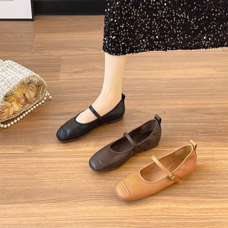 555-8-Mary Jane Shoes Women's Round Head Retro Commuter Shoes with Buckle Soft Bottom Soft Flat Shoes