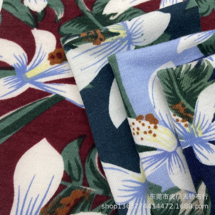 Picture of Spot supply of knitted polyester single-sided Jersey printing 32 imitation cotton rack Hawaiian style printing T-shirt material