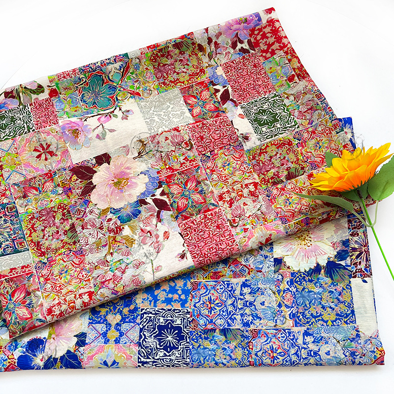 Patchwork ethnic style new Chinese digital printed fabric, cotton fabric, qipao dress, top, Hanfu fabric