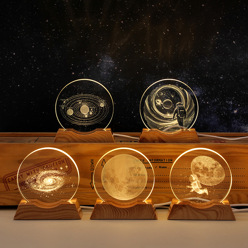 Astronaut Starry Sky Night Light 3D Crystal Carving Luminous Ornament Creative Gift Bedroom Atmosphere Light Mid-Autumn Festival Gift