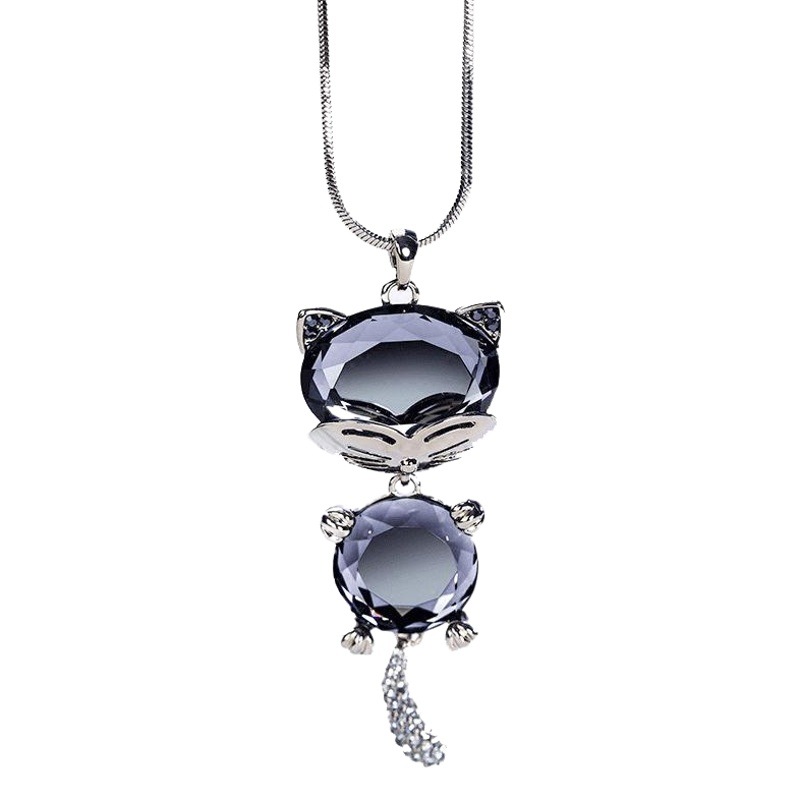 Korean new crystal sweater chain wholesale fashion trend cute cat pendant alloy diamond necklace women jewelry