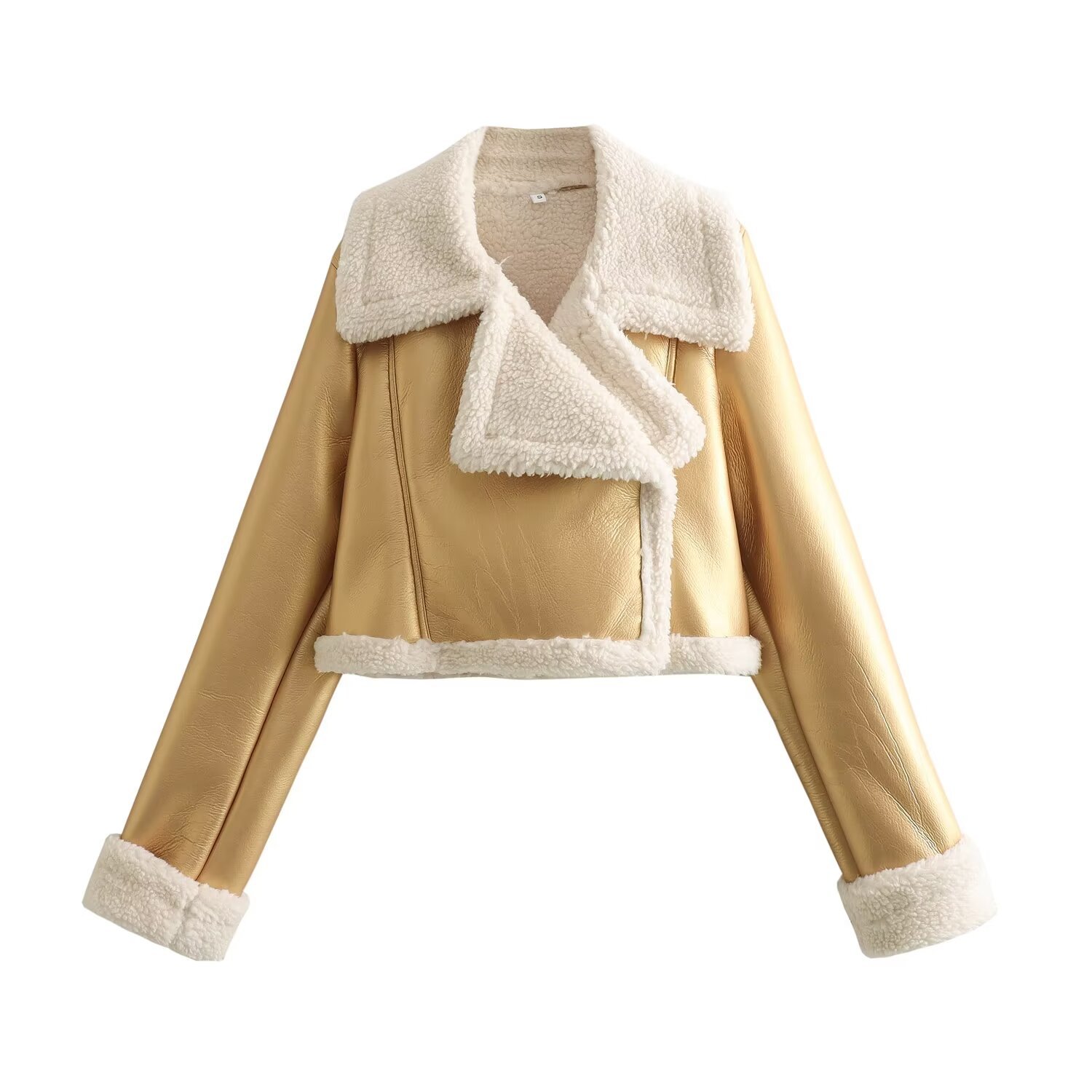 Picture of 2024 autumn and winter new European and American style double-sided loose short PU leather jacket zipper decoration fur one-piece leather jacket