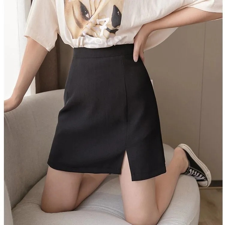 Slim-fit Academy-style Hip Skirt Slim-fit Skirt 2023 Split A- line Skirt Summer Elegant High Waist Anti-glare Women