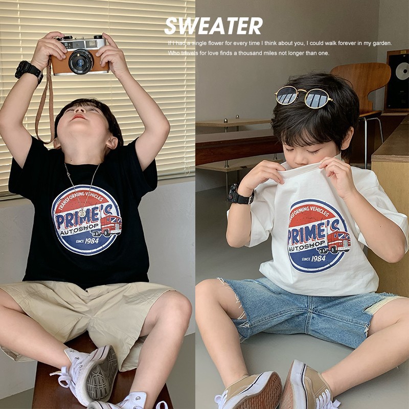 Children's printed shirt fashionable children's T-shirt Boys' short-sleeved 2023 Summer new children's clothing handsome