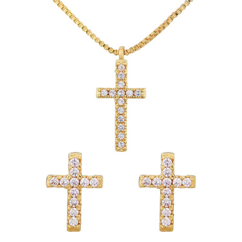 Cross-border New South Korea Fashion Simple Micro-inlaid Zircon Cross Pendant Necklace Short Elegant Cyber Celebrity Collarbone