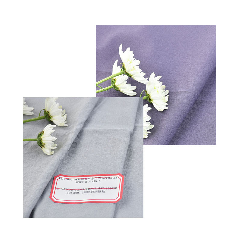 Woven Linen-Viscose Stretch Plain Fabric for Casual Sports Pants, 43% Linen, 55% Viscose, 2% Spandex, Wrinkle-Resistant