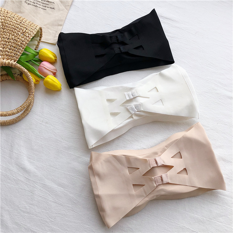 Picture of Ice Silk Traceless No Shoulder Strap Anti-slip One-word Tube Top with Three-row Buckle Short Base Vest Underwear Top