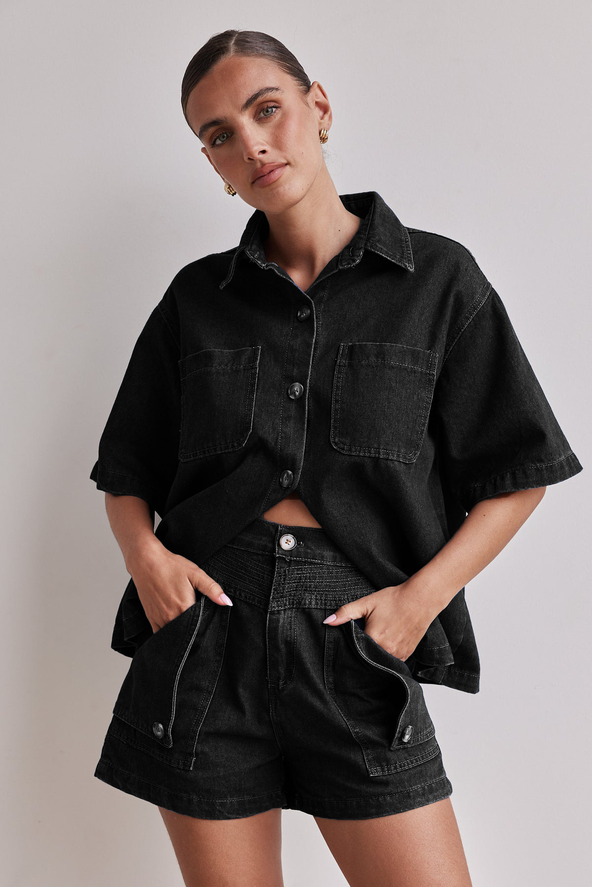 Picture of Amazon Foreign Trade Cross-border 2025 Summer European and American Women's Casual Retro Loose Shirt Denim Shorts suit