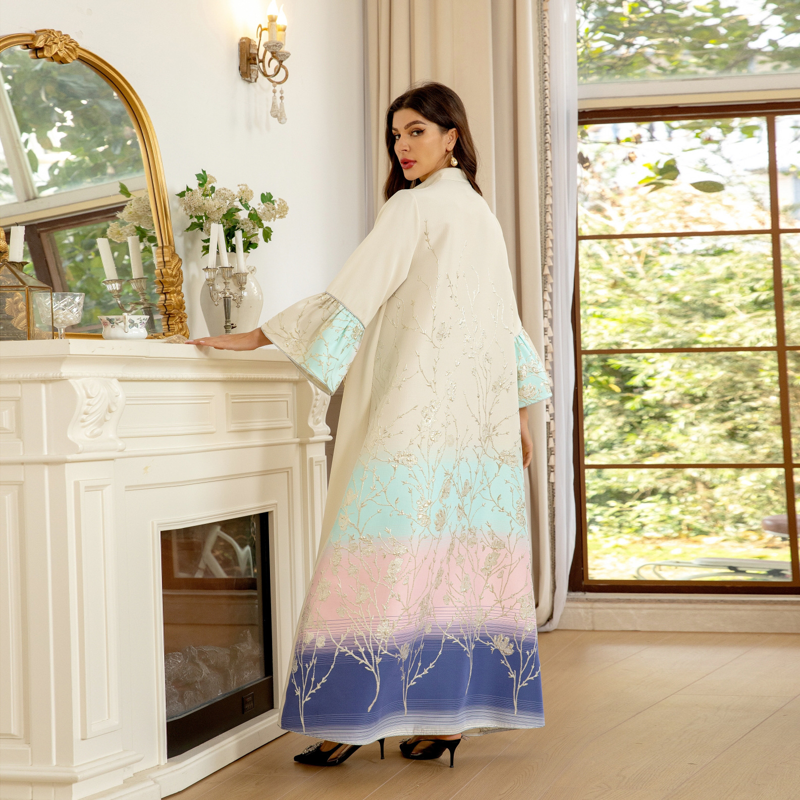 Picture of AB393 Muslim Women Arabian Dubai jalabiya Fashion Jacquard Gradient Robe Cross Border Women