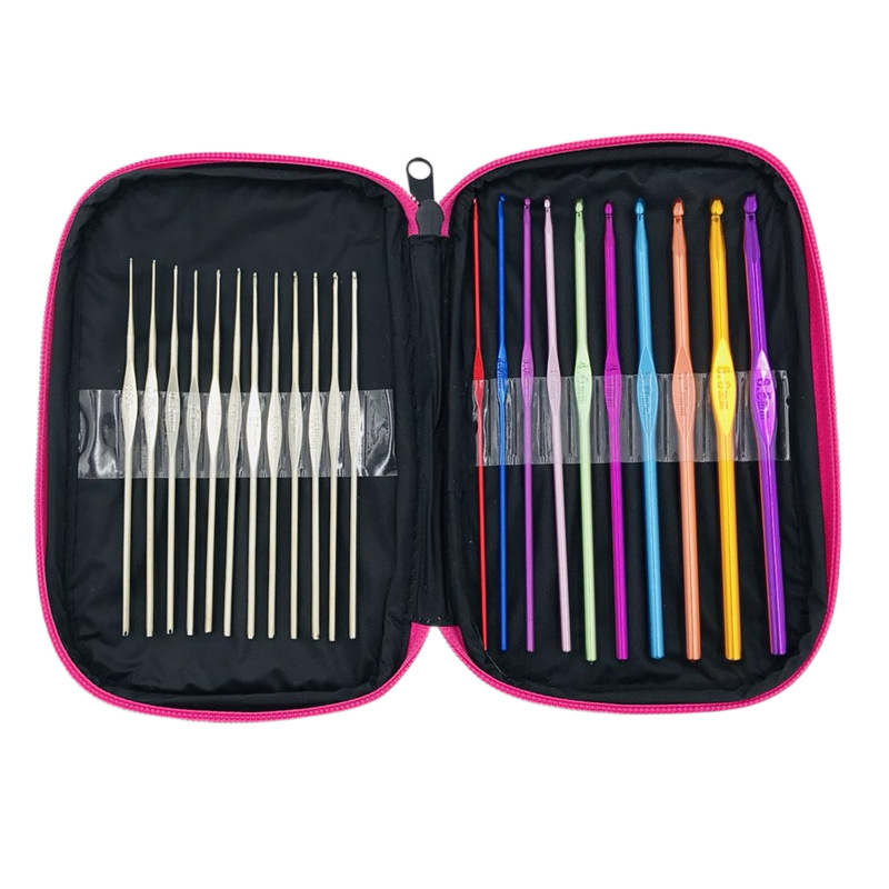 Picture of Colored Metal Iron Crochet Hooks 22 Stainless Steel Aluminum Alloy Metal Crochet Bag Set Aluminum Crochet Tool Set
