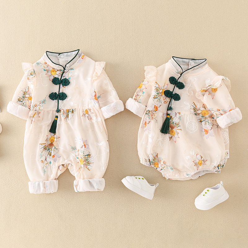 Picture of Baby Autumn Clothing Thin Chinese Style Romper Newborn Autumn One-Piece Clothes Baby Girl Full Month Hundred Days Dress