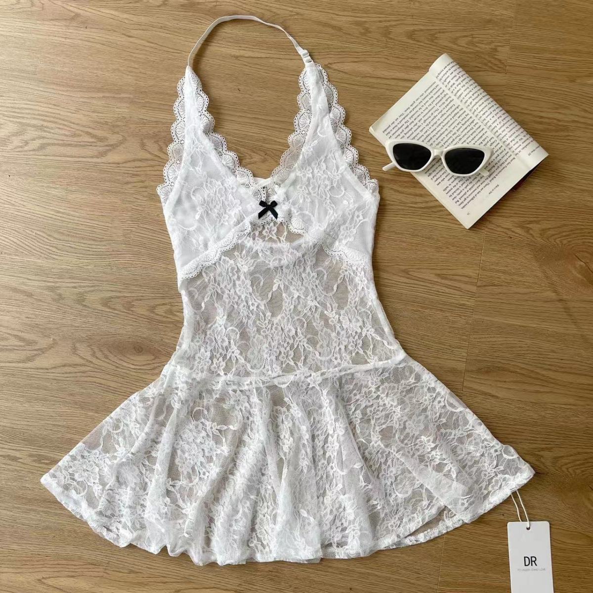 Picture of Stacked Artifact Sweet Sexy Lace Neck dress Women's Early Autumn Thin Slim-Fit Bottoming A- Shaped Short Skirt Trendy