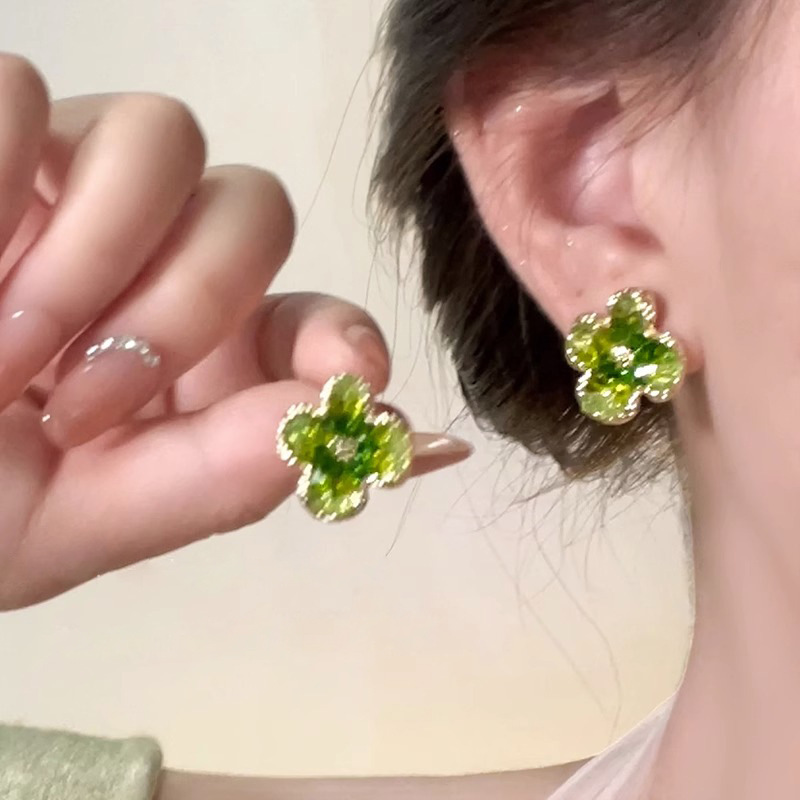 Spring is sultry! Emerald Crystal Flower Earrings Women's Light Luxury Earrings Niche Design Elegant Earrings