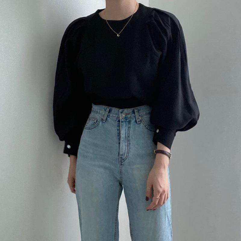 Picture of South Korea Chic French Style Simple Round Neck Puff Sleeve Shirt Women's Elegant All-match Shirt Women's Casual High-end Sense