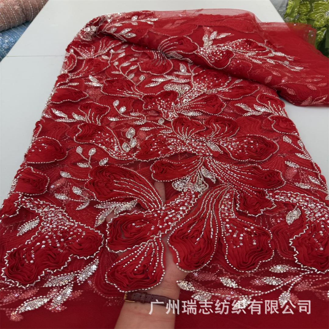 Manufacturer high-end three-dimensional embroidery plate flower fashion embroidery fluffy material autumn and winter coat dress fabric net lace