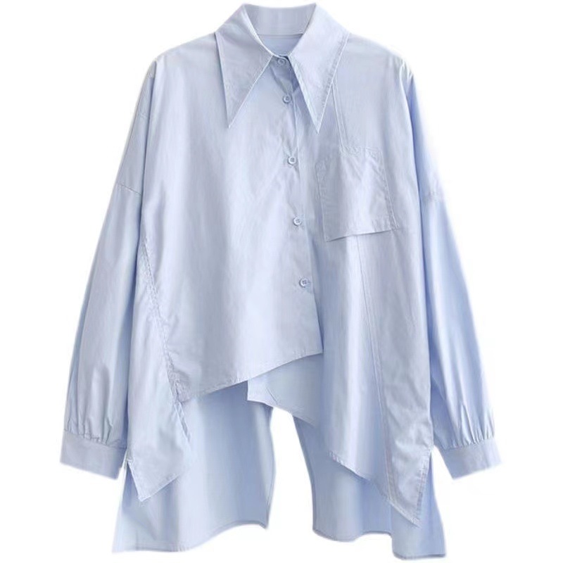 Light mature design irregular long-sleeved shirt for women Spring and Autumn New lapel loose scheming top versatile shirt