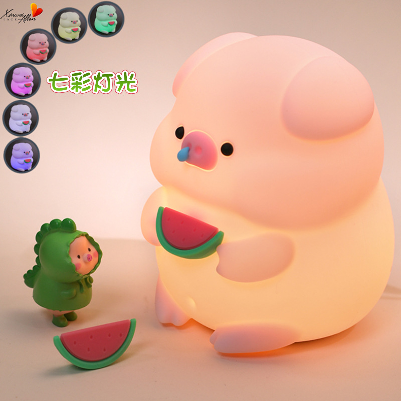 New Greedy Family Greedy Pig Night Light for Sleeping with Pat Silicone USB Lamp for Girls Gift Led