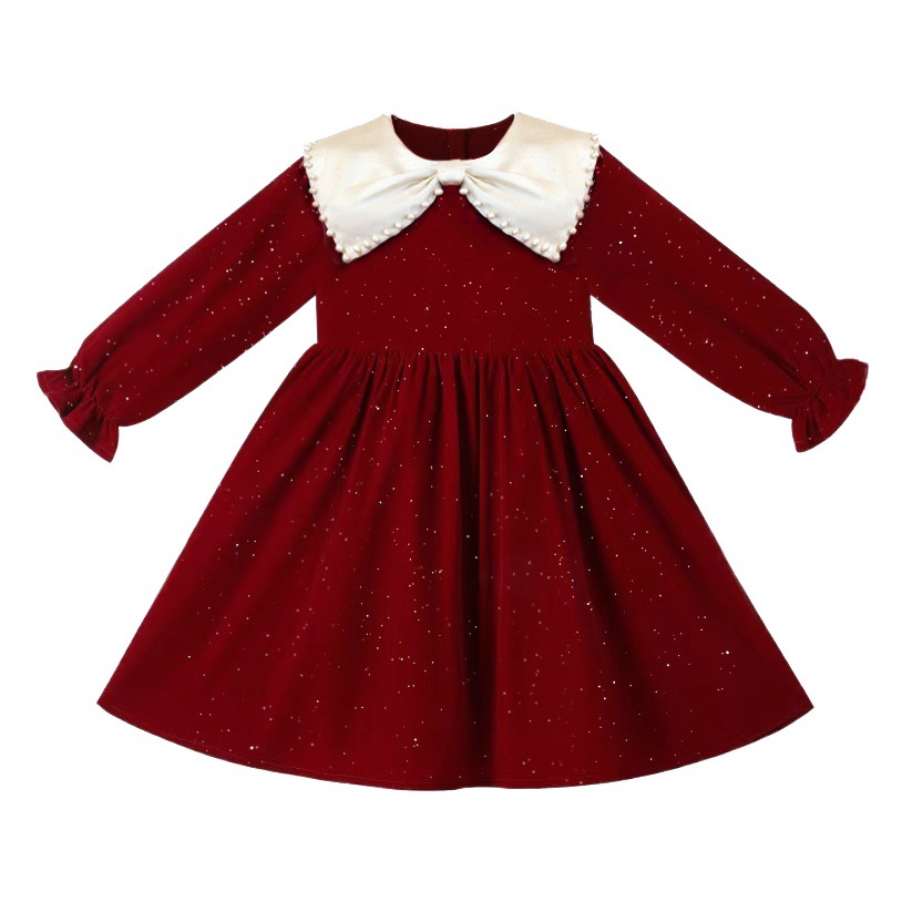 Girls' autumn clothing dress 2023 new little girl Western princess dress children's autumn and winter long sleeve fleece-lined skirt women