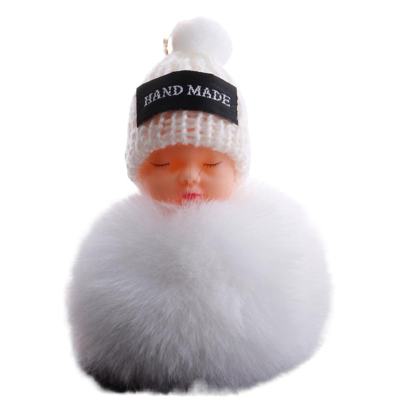Cute Sleeping Cute Doll Fur Ball Pendant Imitation Rex Rabbit Fur Ball Keychain Women's Bag Pendant Fur Car Hanging