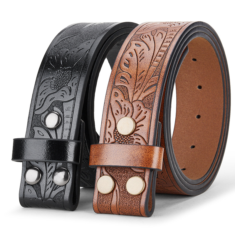 Cross-border punk style belt retro trend embossed plate buckle PU leather belt western Denim belt manufacturers in stock
