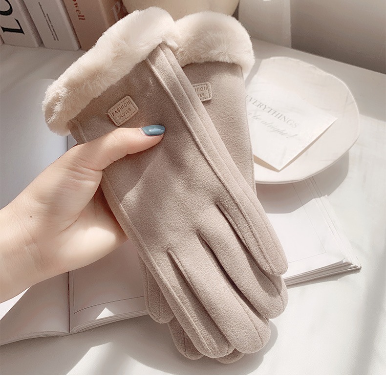Gloves Winter Women's Korean Style New Velvet Warm Cute Students Riding Thickened Cold-proof Cycling Gloves Winter