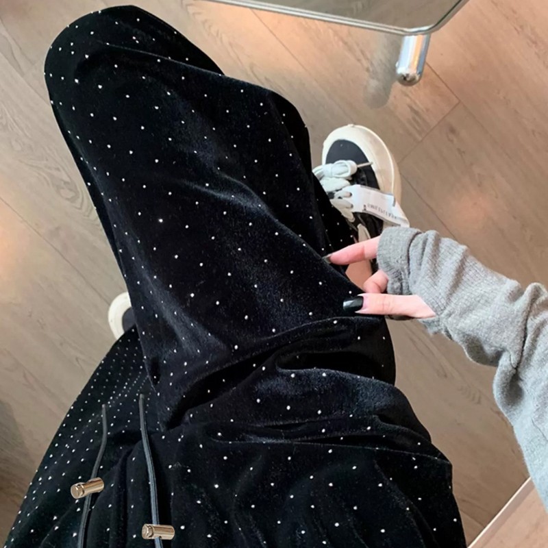 Picture of New maternity pants drawstring gold velvet outer wear narrow wide leg pants trousers