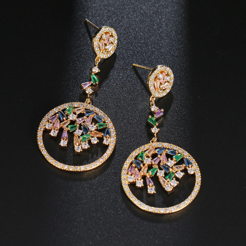 Picture of New temperament earrings Japanese and Korean color zircon circle earrings earrings women's wedding long ear jewelry manufacturers in stock
