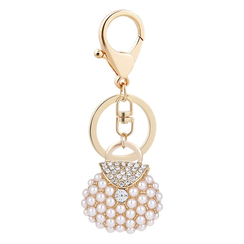 Cute Diamond-encrusted Pearl Bag Keychain Girl's Handbag Accessories Key Chain Car Metal Hanging Small Gift