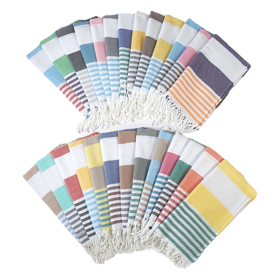 OEM yarn-dyed turkish cotton blanket turkish beach towel cotton and linen striped quick-drying shawl beach blanket horizontal strip towel