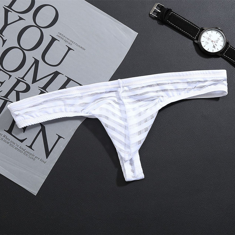 Picture of Men's Mesh Striped Thong Transparent Men's T-pants Low Waist Sexy Thin Mesh Pocket Underpants for Young Men