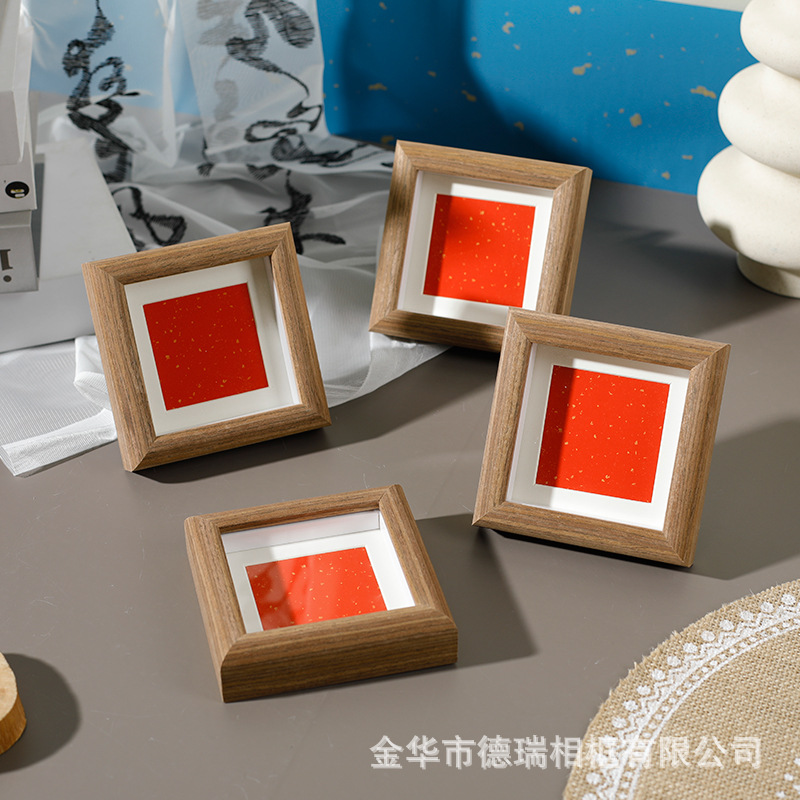 Picture of New Chinese mini photo frame square hollow picture frame decoration three-dimensional wooden handwriting calligraphy desktop decoration