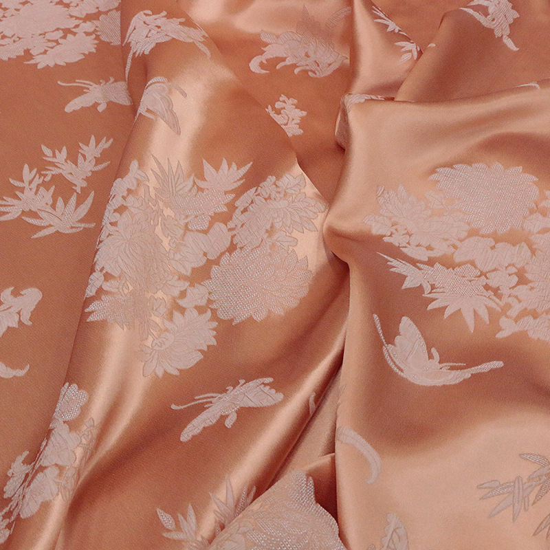 Picture of Four Gentlemen Silk | Plum, Orchid, Bamboo, and Chrysanthemum Crown Pleated Jacquard Silk Fabric with Embossed Pleats New Chinese Style National Fabric