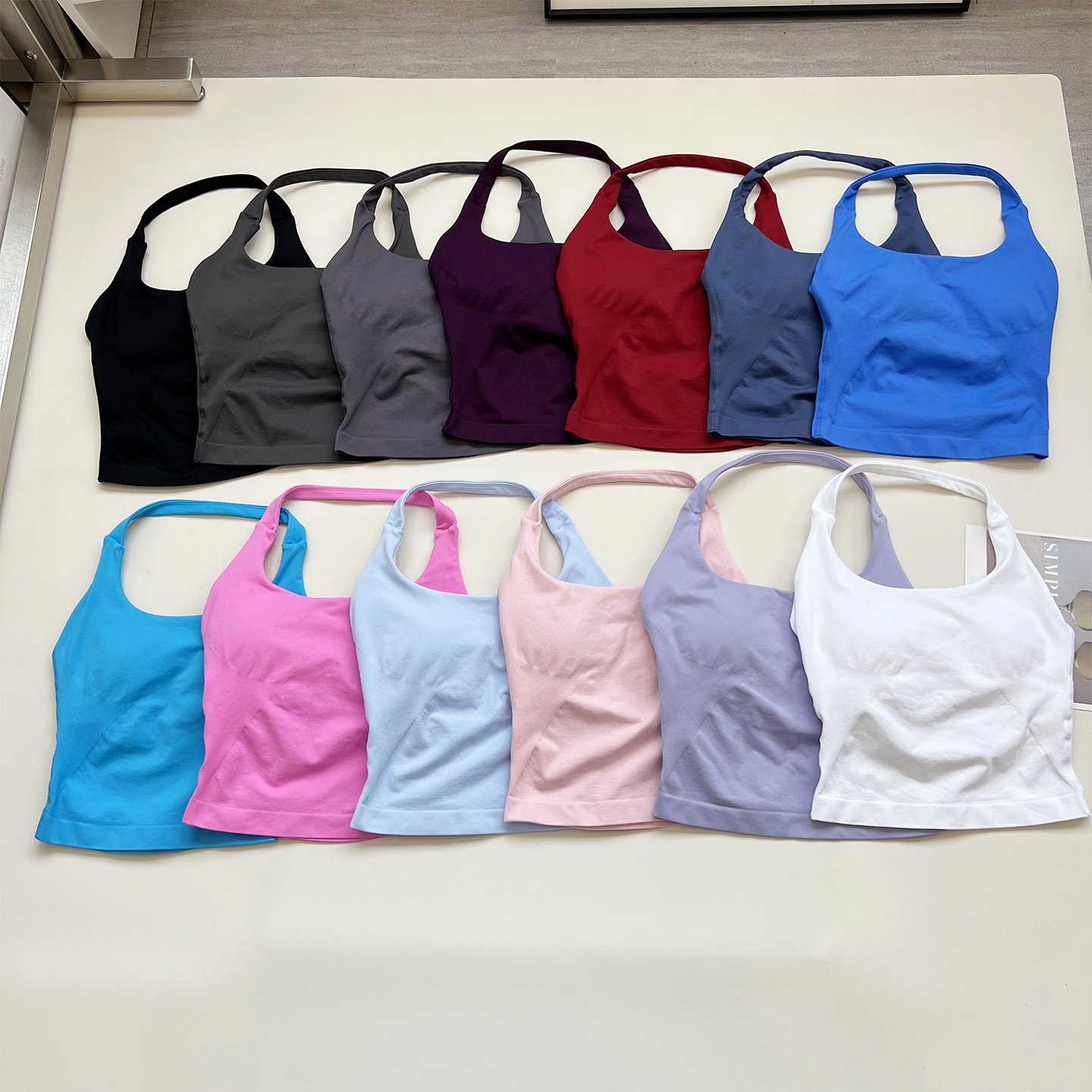 Cross-Border Motherland Version Df Square Neck Halter Vest Three-Layer with Chest Pad High Elastic Beautiful Back Tight Seamless Fitness Yoga Wear