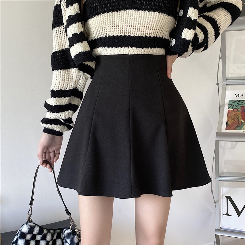 brown Corduroy Skirt Women's Autumn and Winter 2023 New High Waist A- Line Short Skirt Pleated Umbrella Skirt