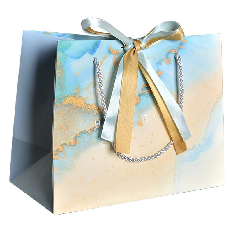 Ins Style Gradient Gift Bag Simple Packaging Bag Cross-Border Gift Bag Finished Paper Bag with Printed Logo and Silk