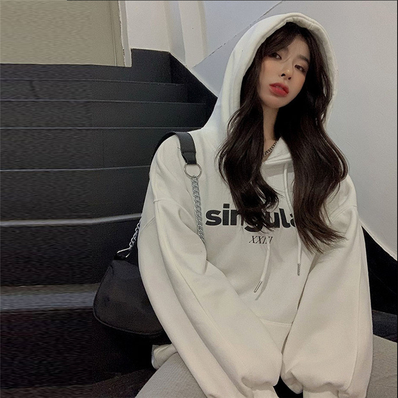 Picture of Autumn and Winter New Hooded Fleece-lined Sweater Women's Korean-style Academy-style Coat ins Printed Letter Large Size Loose Coat