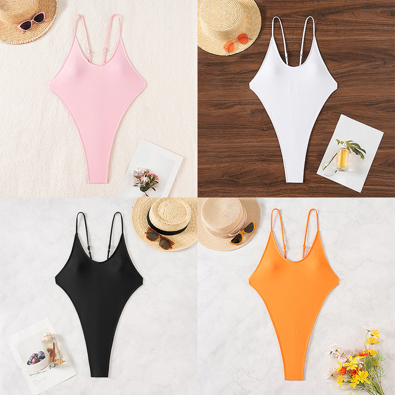 2024 First Sight New Pure Color One-Piece Swimsuit European and American Bikini Hot Model Temu Aliexpress Cross-Border Swimwear Wholesale