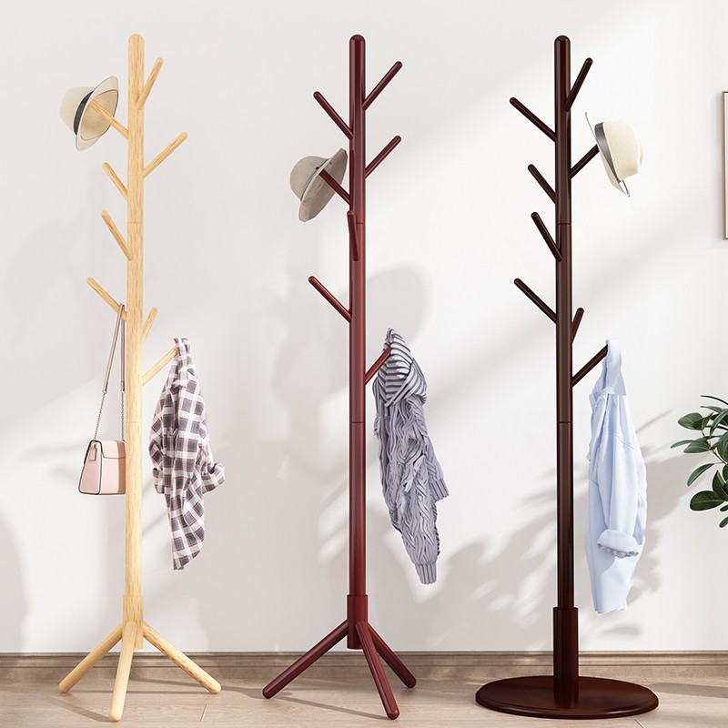 Picture of Solid wood coat rack floor-to-ceiling bedroom living room hanging clothes rod rack home indoor vertical simple bag hanging rack hat