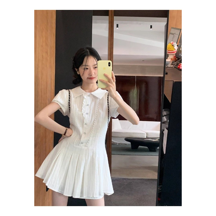 Picture of (With Lining) College Style Shirt dress Women's Summer Waist Small Designing Lapel Bubble Sleeve Short