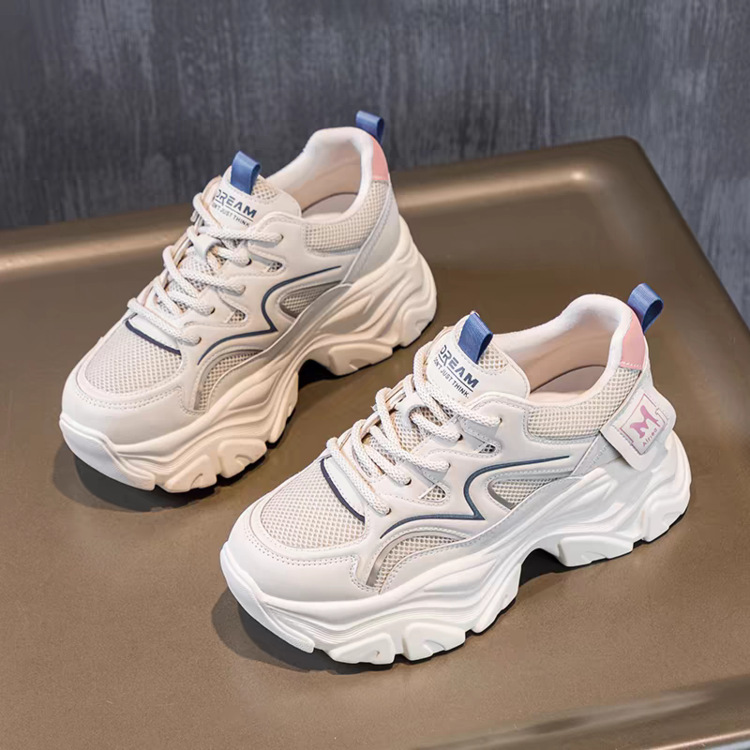 Thick-soled Torre Shoes Women's 2024 Summer New Explosions Elevated White Shoes Mesh Breathable Sports All-match Casual Shoes