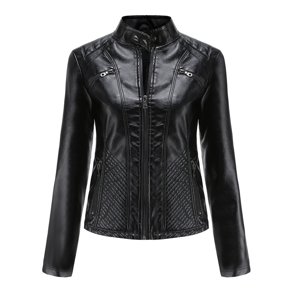 Picture of New Women's Casual Leather Collar Jacket European and American Slim-fit Jacket Women's Spring and Autumn Solid Color Women's Leather Jacket