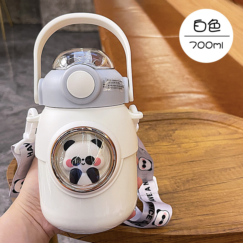 Picture of Large capacity cartoon children's thermos cup 316 stainless steel belly straw cup high color value portable student cup