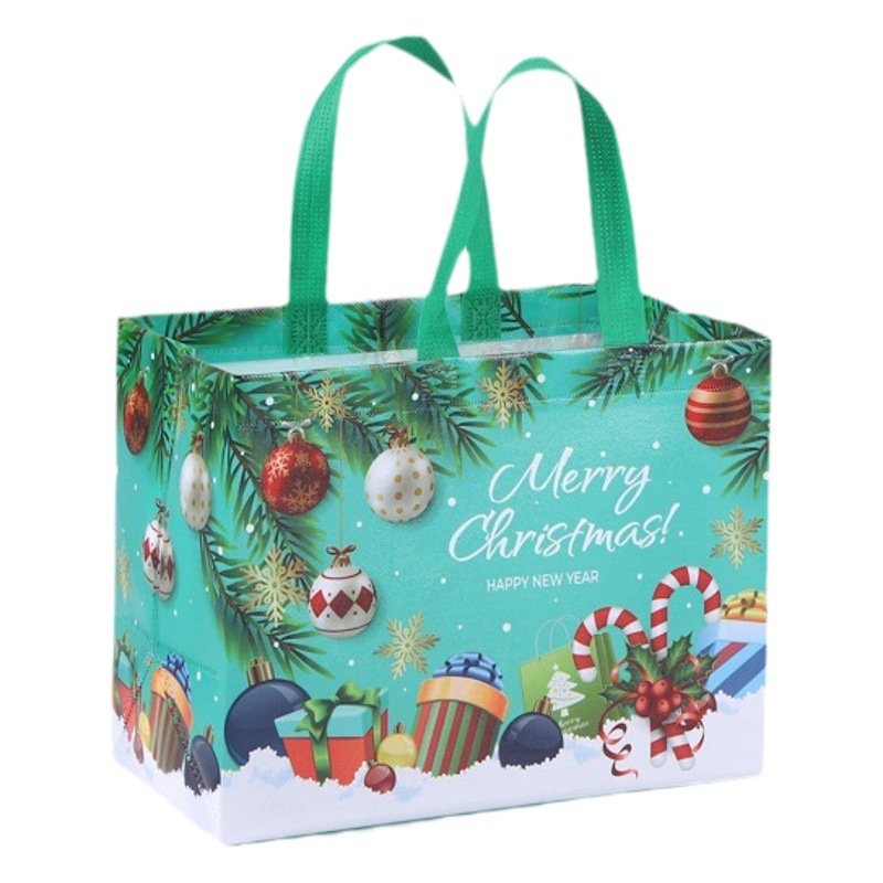Christmas gift bag in stock wholesale customizable hot press packaging bag printed logo film non-woven tote bag