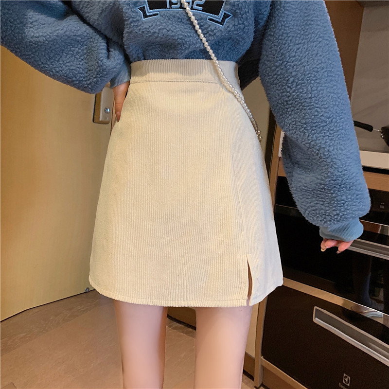 Picture of Women's Skirt 2022 Autumn and Winter New High Waist Corduroy Split Skirt Slimming Anti-running A- line Hip Skirt