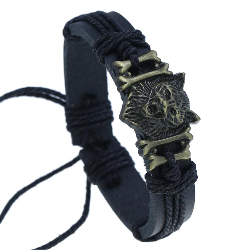 Cross-border New Jewelry Vintage Woven Leather Bracelet Bracelet Bronze Alloy Wolf Head Imitation Cowhide Bracelet Jewelry