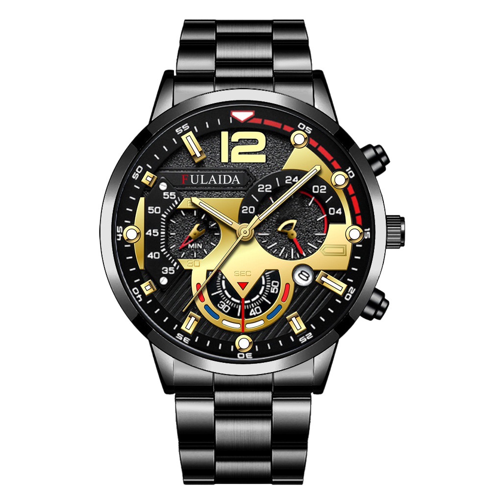 Geneva Quality Men's Fashion Stainless Steel Band Business Watch Luminous Hands Quartz Watch with Calendar