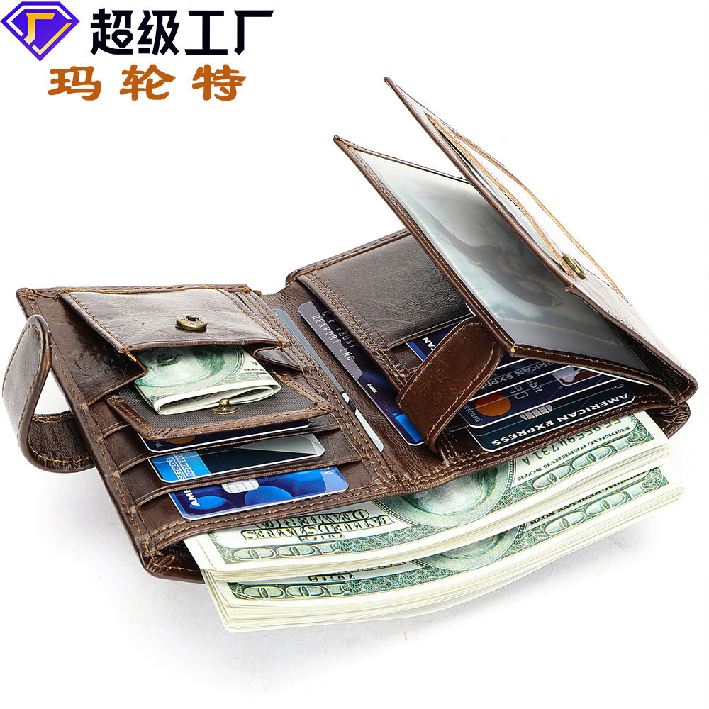 Marute Leather Men's Wallet Wallet European and American Fashion Multi-function Top Layer Cowhide Advanced Sense Passport Wallet Wholesale